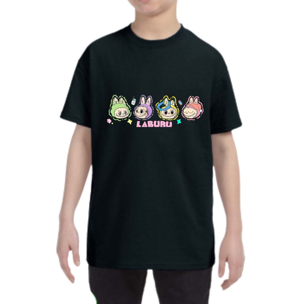 Gildan Kids Black Tee with Colorful Characters